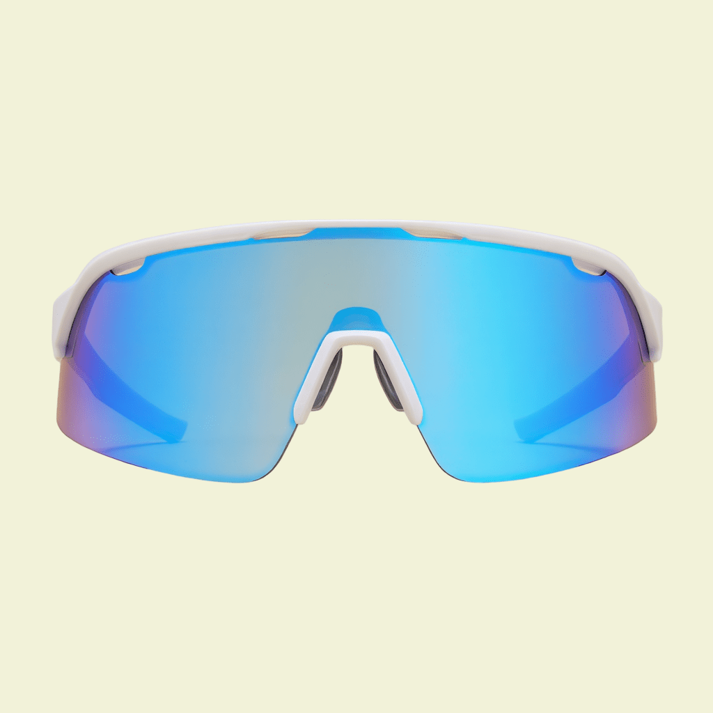 Oversized Shield Sunglasses with Blue Mirrored Lens & Minimal Frame