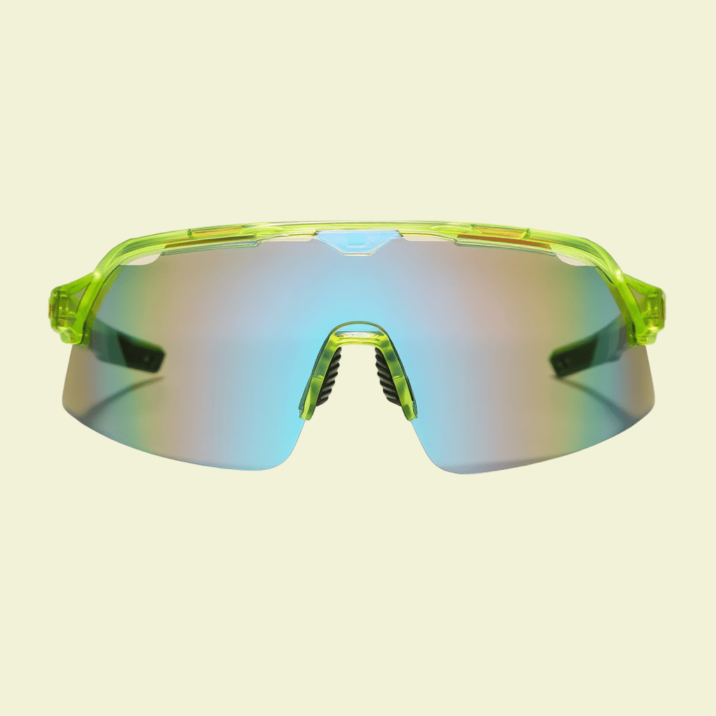 Oversized Shield Sunglasses with Blue Mirrored Lens & Minimal Frame