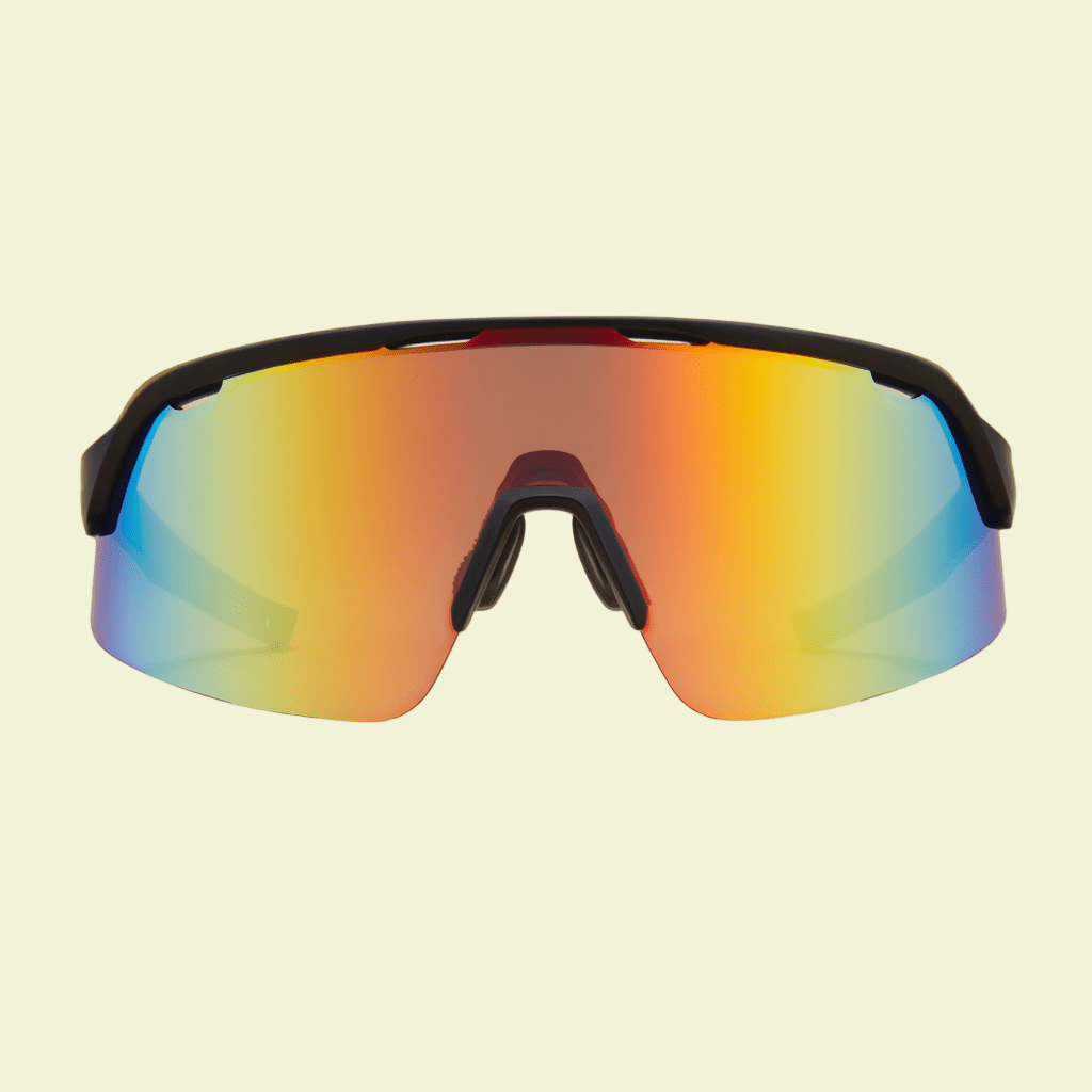 Oversized Shield Sunglasses with Blue Mirrored Lens & Minimal Frame