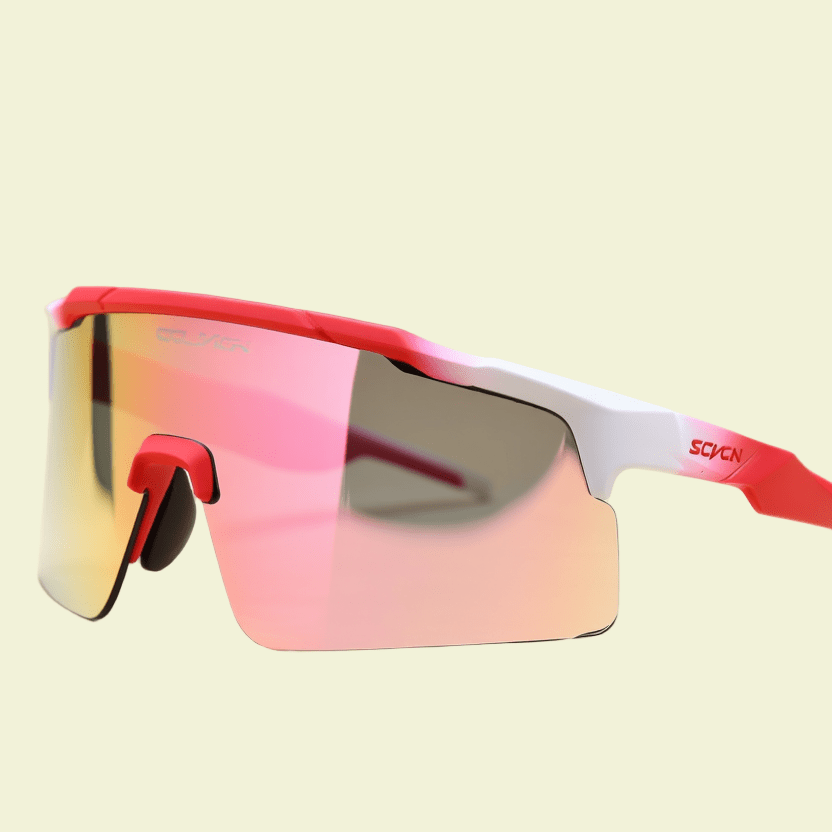 Performance Shield Sunglasses with Minimalist Frame & Pink Mirrored Lens