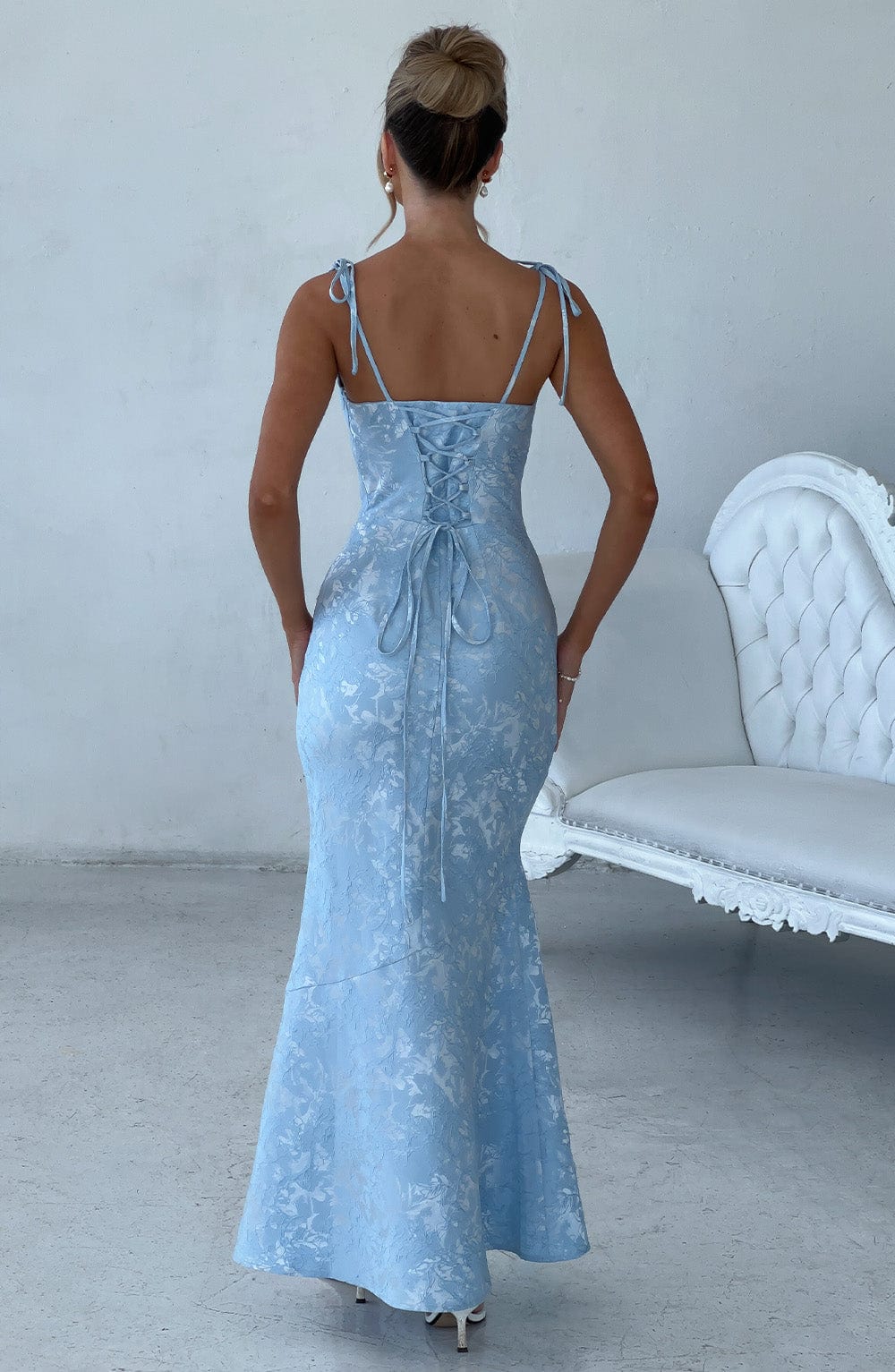 Women's Fitted Wedding Guest Maxi Dress with Tie Straps