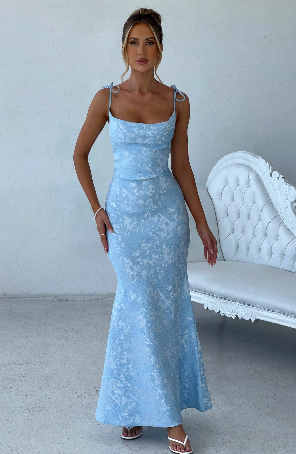 Women's Fitted Wedding Guest Maxi Dress with Tie Straps