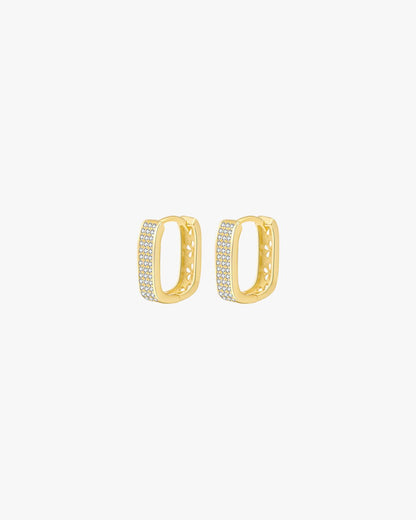 Gold Rectangular Huggie Earrings with Pave Crystals – Elegant Sparkling Hoop Design