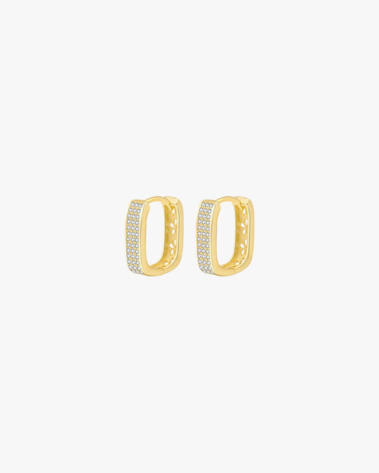 Gold Rectangular Huggie Earrings with Pave Crystals – Elegant Sparkling Hoop Design