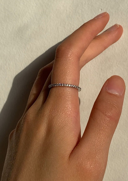 Slim Silver-Tone Eternity Ring with Clear Round Stones