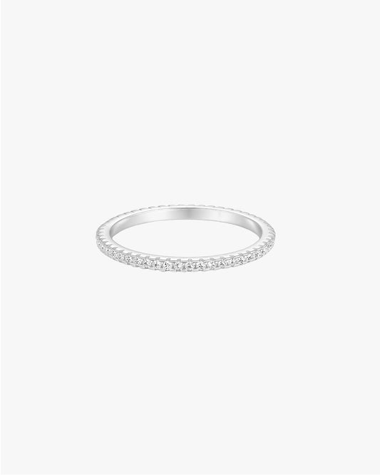 Slim Silver-Tone Eternity Ring with Clear Round Stones